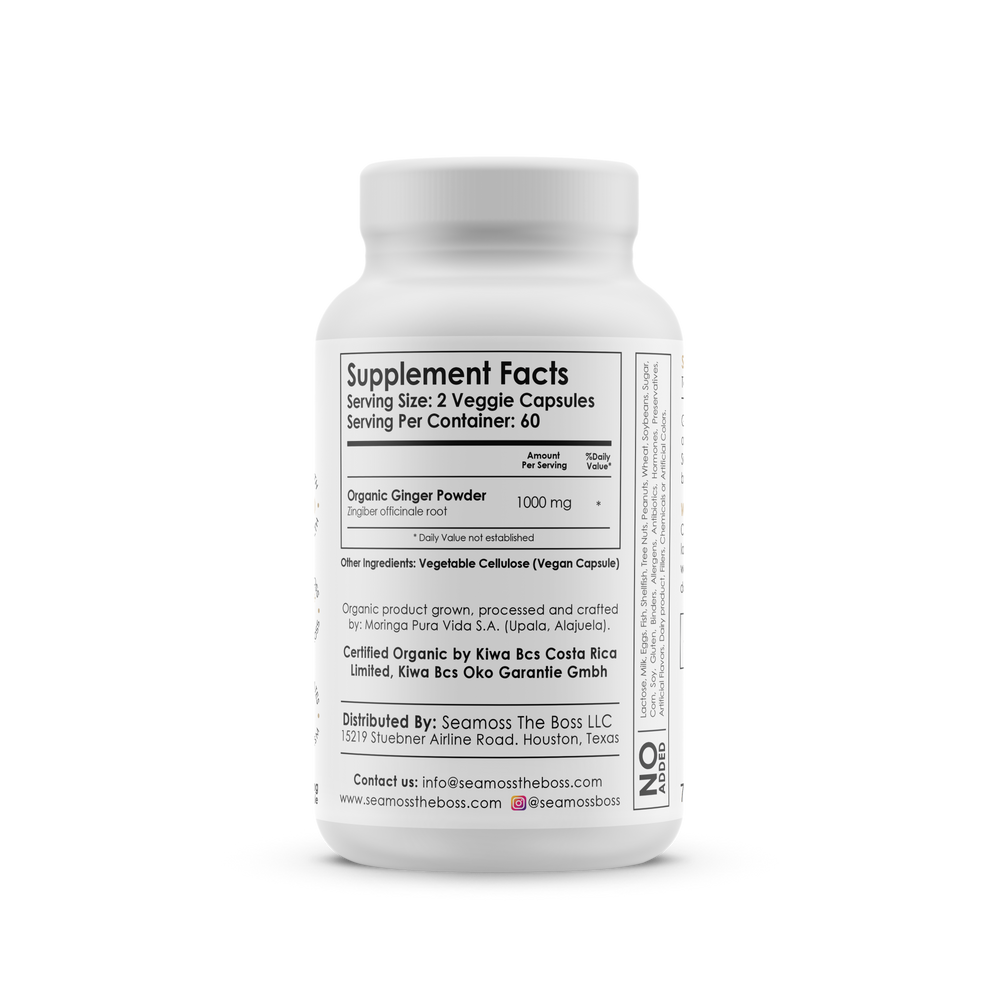 
                  
                    Raw Organic Ginger Capsules bottle label from Ocean Botanicals
                  
                